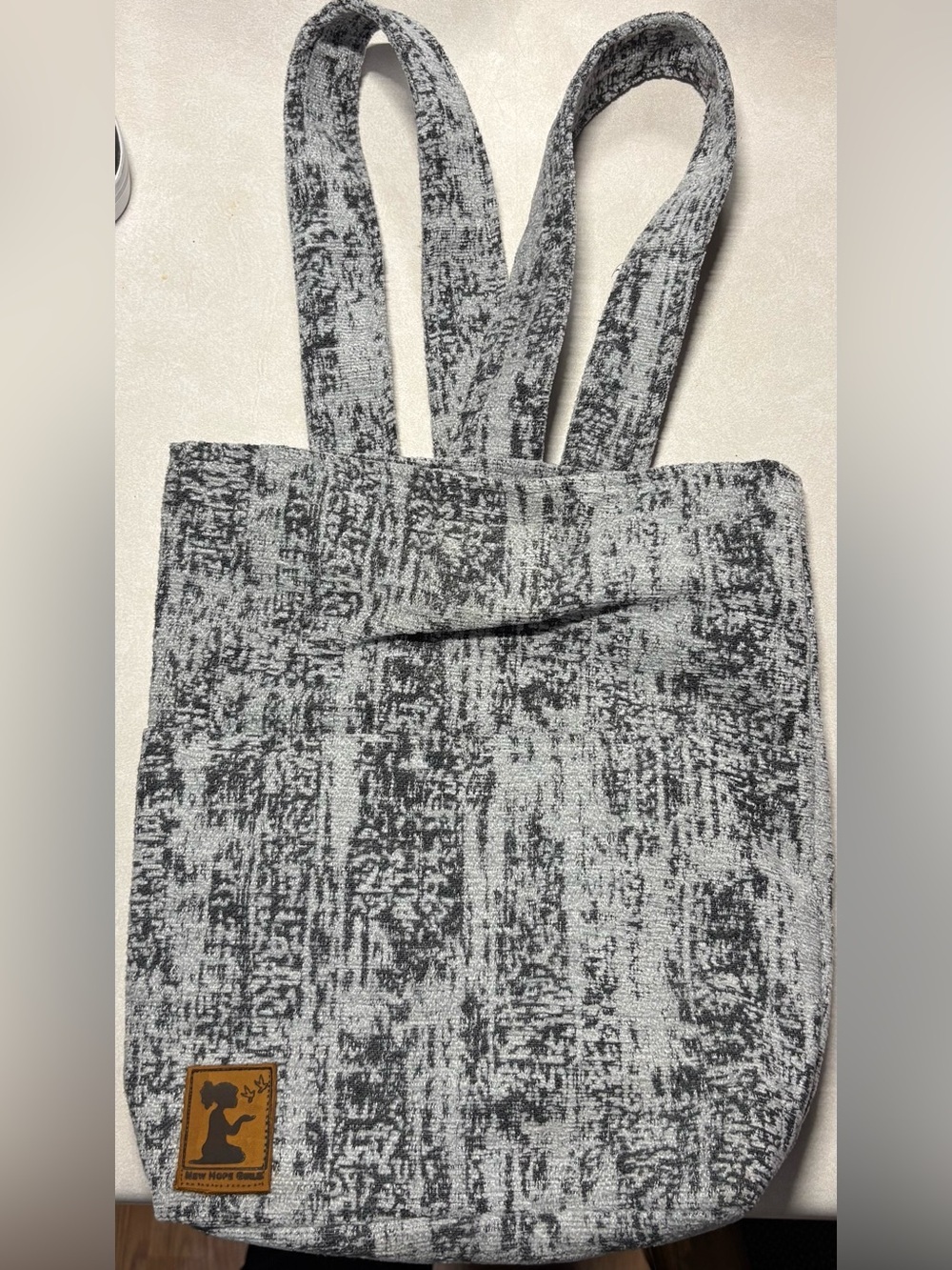 Handcrafted Gray Textured Tote Backpack with Leather Logo Patch